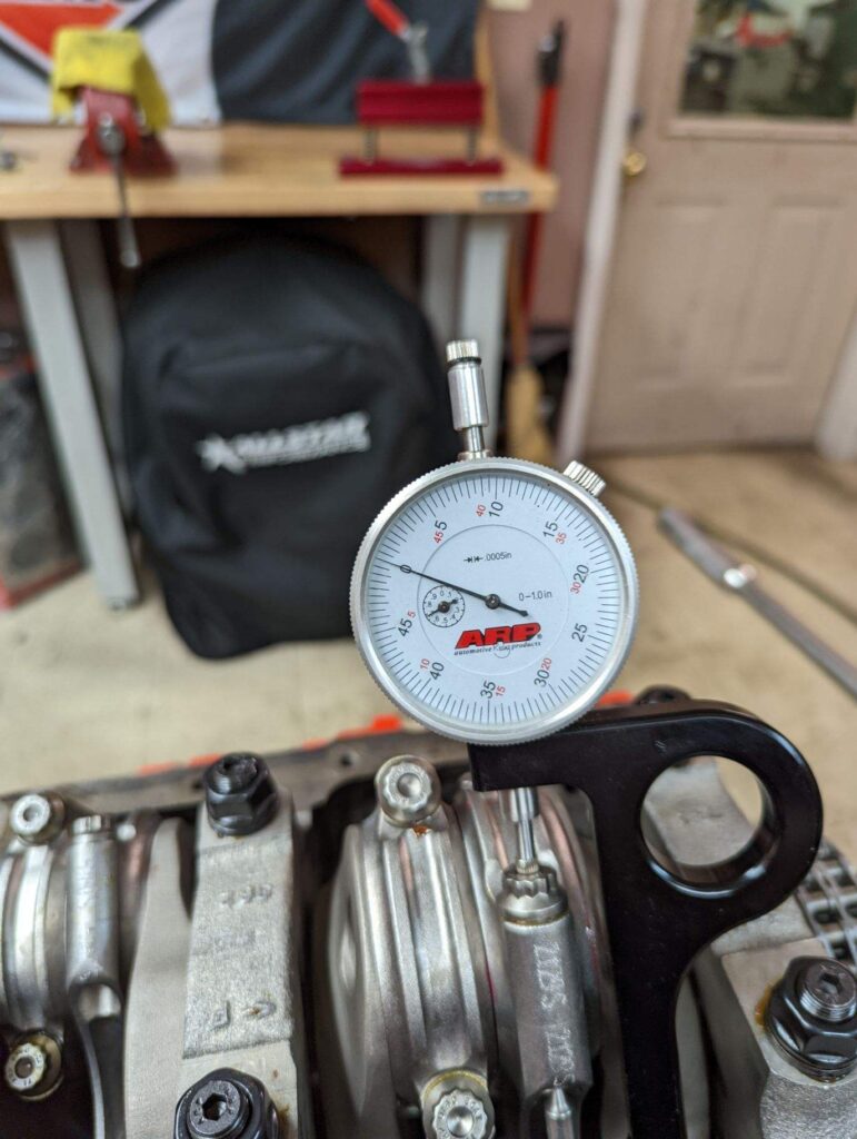 ARP dial gauge on a rod bolt