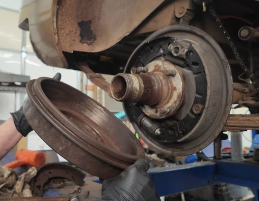 Removing rear brake drum on an MGB GT