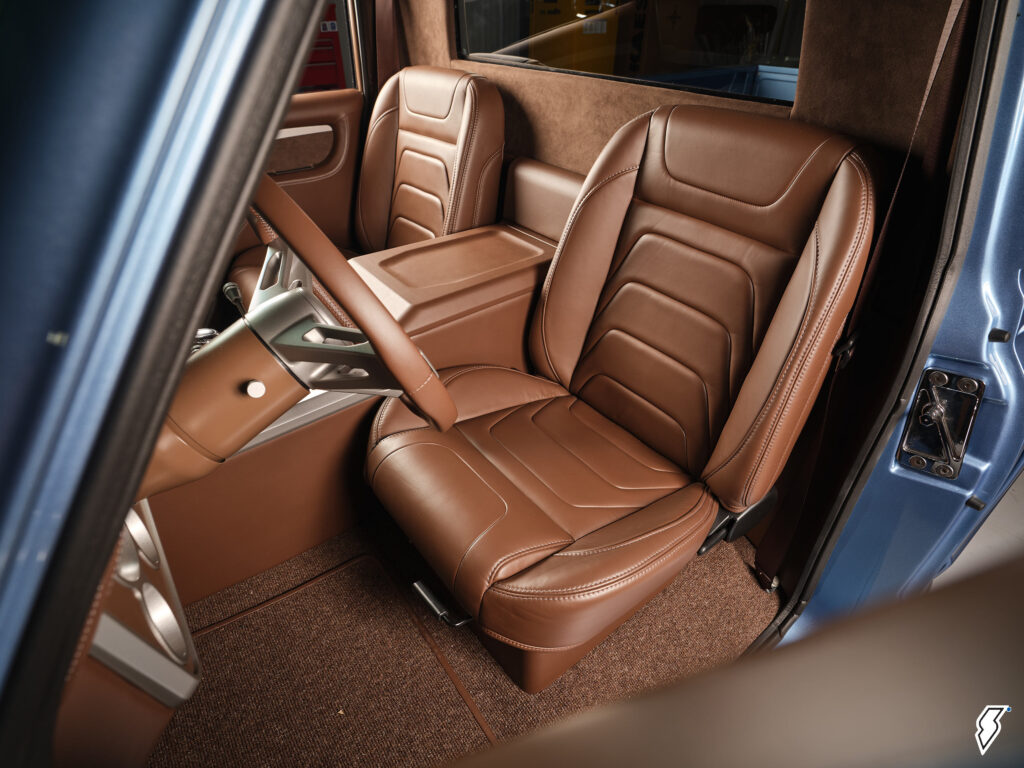 custom interior in a vintage Chevy truck
