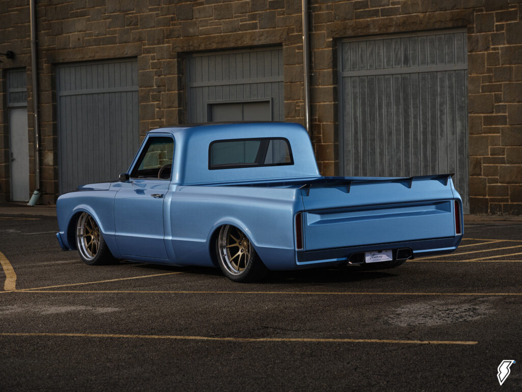 rear view of a customized Chevy c10 truck & tailgate